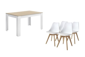 PACOTE de 1 mesa de centro + 4 cadeiras BEECH em cinzento