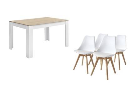 PACOTE de 1 mesa de centro + 4 cadeiras BEECH em cinzento