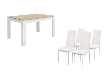 PACK Mesa VINTIMILIA + 4 Sillas YURI Blancas