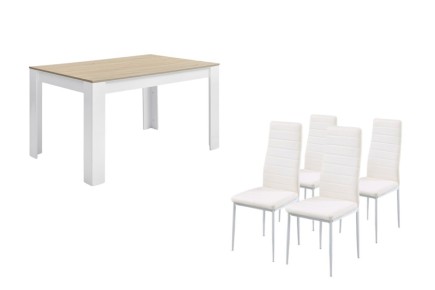 PACK Mesa VINTIMILIA + 4 Sillas YURI Blancas