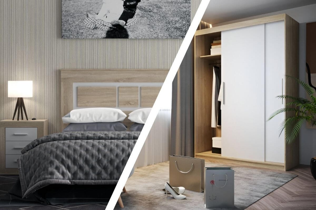 Pack Quarto de Casal KIARA + Roupeiro com Portas de Correr