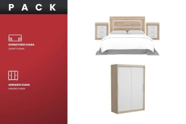 Pack Quarto de Casal KIARA + Roupeiro com Portas de Correr