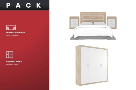 Pack Quarto de casal KIARA + Guarda-roupa 4 portas