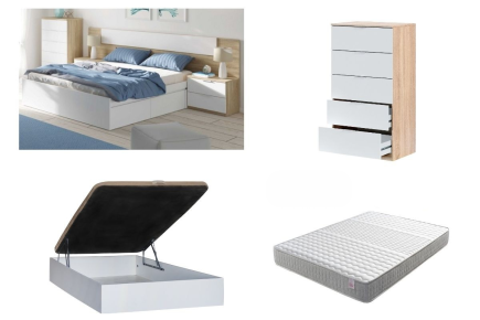 PACK Quarto MEDITERRANEO + Sommier com arrumação RECKTO 150 + Colchão LUND + Cómoda