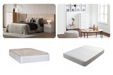 Pack Dormitorio matrimonio + canape 150 cm + colchon 150 cm + cómoda