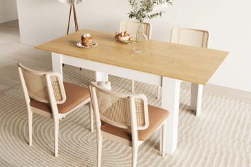 Mesa de jantar extensível LUX Branco e Carvalho Artisan