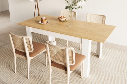 Mesa de jantar extensível LUX Branco e Carvalho Artisan