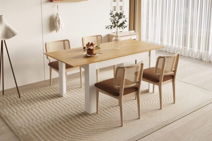 Mesa de jantar extensível LUX Branco e Carvalho Artisan
