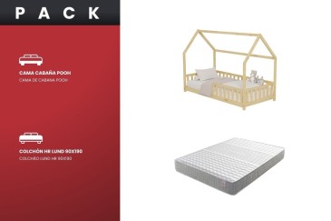 Pack Cama Cabaña POOH + Colchón 90x190 cm | Atrapamuebles