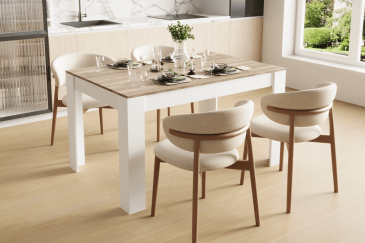 Mesa de salón - comedor  fija 140 X 90 cm.  en Roble y Blanco