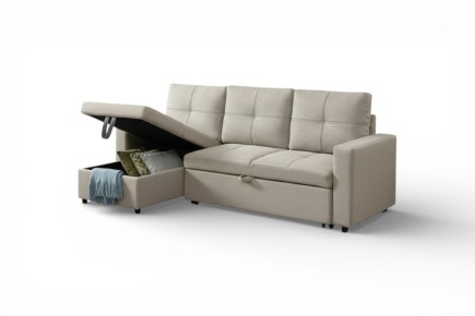 Sofá Chaiselongue Cama BRIENNE Capitone Beige REVERSIBLE