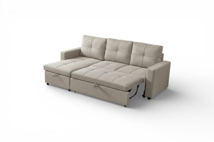 Sofá Chaiselongue Cama BRIENNE Capitone Beige REVERSIBLE