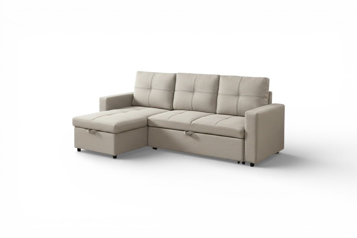 Sofá Chaiselongue Cama BRIENNE Capitone Beige REVERSIBLE