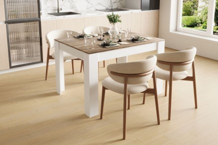 Mesa de salón - comedor  fija 120 X 80 cm.  en Roble y Blanco