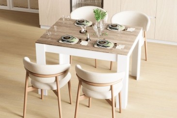 Mesa de salón - comedor  fija 120 X 80 cm.  en Roble y Blanco