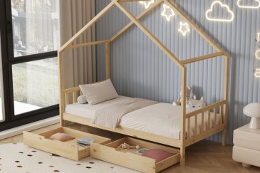 Original cama infantil em forma de cabana na cor carvalho natural