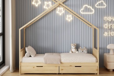 Original cama infantil em forma de cabana na cor carvalho natural
