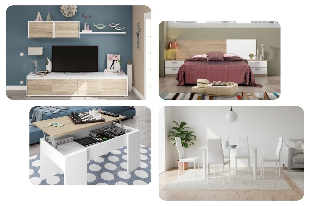 Piso completo 9 - COUPLE  (Pack Mesa cristal + 4 Sillas Yuri Blancas)