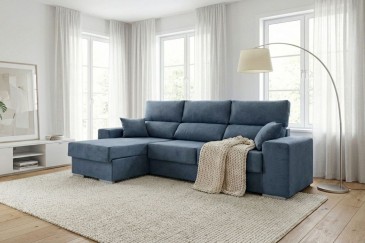Sofá de design 3P Chaiselongue 3P reversível na cor AZUL ao MELHOR PREÇO