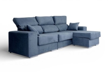Sofá de design 3P Chaiselongue 3P reversível na cor AZUL ao MELHOR PREÇO