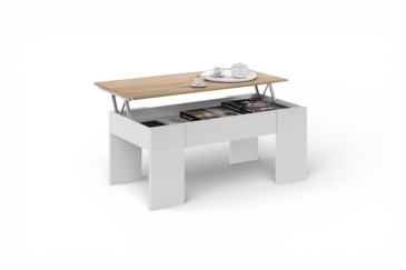 Mesa centro elevable Mediterraneo en Blanco y Roble