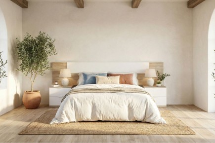 Dormitorio matrimonio MEDITERRANEO en Roble y Blanco