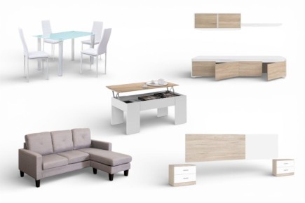 Apartamento Completo 15 - PIMS COUPLE (CH Cinzento, Pack Mesa e Cadeiras Branco)