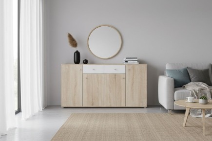 Aparador EPPY 4 portas 2 gavetas em carvalho e branco