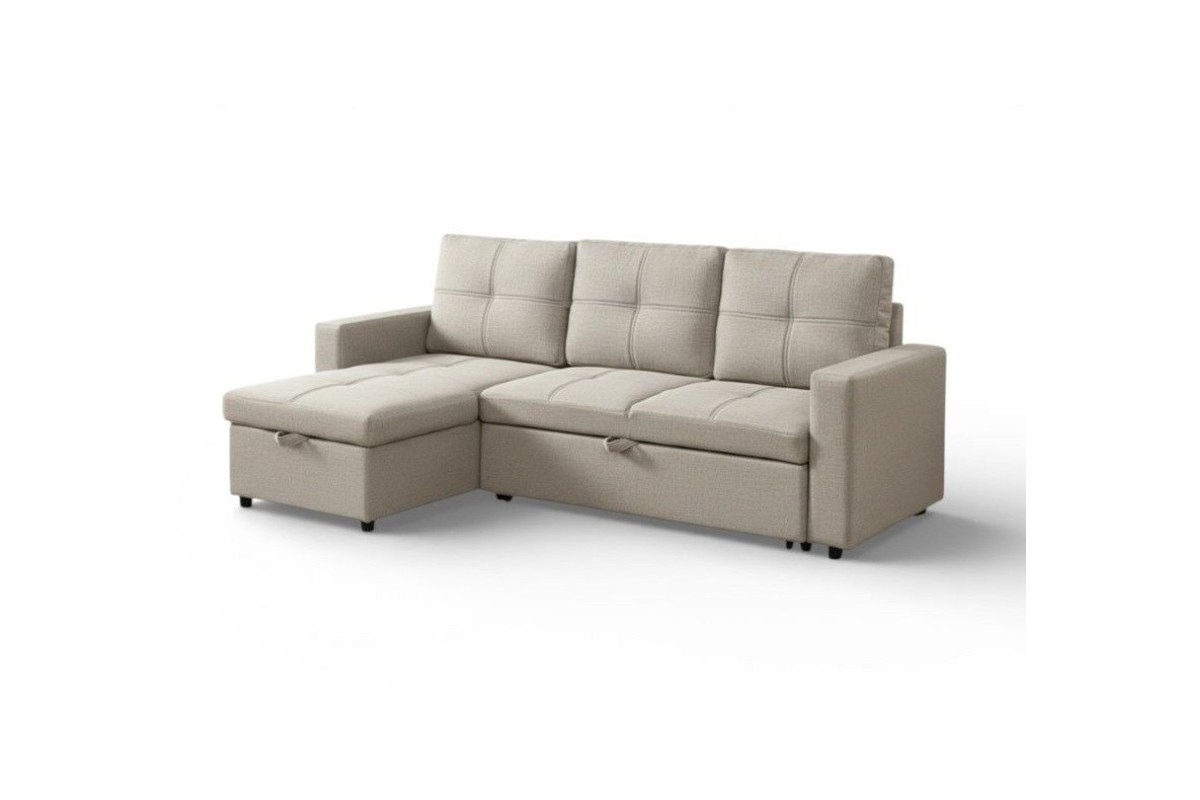 Sofá Chaiselongue Cama BRIENNE Capitone Beige REVERSIBLE