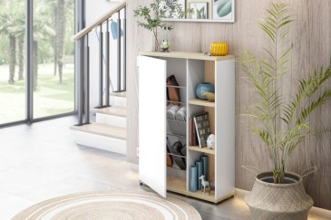 Recibidor ADHARA en Roble y Blanco con puerta y espejo al MEJOR PRECIO