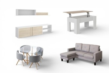 Pack POUPANÇA Sala ATLANTA + cadeiras GRAPH + Chaise Longue Cinza