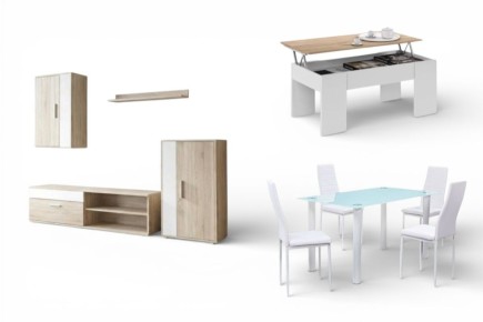 Pack AHORRO Salón KUBE (Pack Mesa + 4 Cadeiras Brancas)