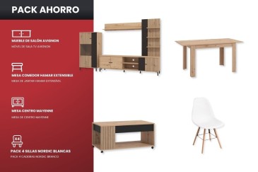 Pack Muebles de Salón Avignon en roble y negro