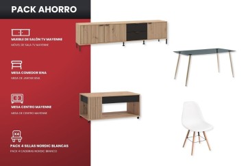 Pack Muebles de Salón Mayenne en Roble y Negro