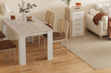 Mesa de sala / sala de jantar extensível 140–190 cm em Branco e Carvalho
