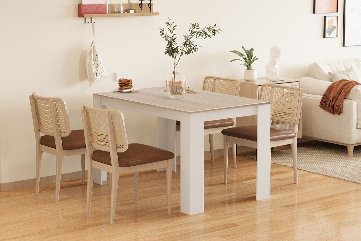 Mesa de jantar extensível LUX em Branco e Carvalho Natural Mesa de jantar extensível LUX em Branco e Carvalho Natural