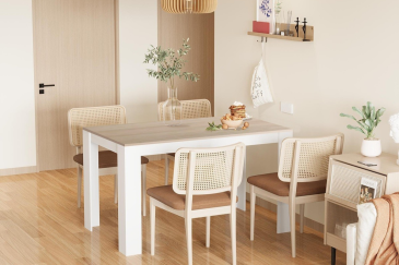 Mesa comedor extensible LUX Blanco y Roble Natural
