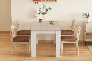 Mesa de sala / sala de jantar extensível 140–190 cm em Branco e Carvalho