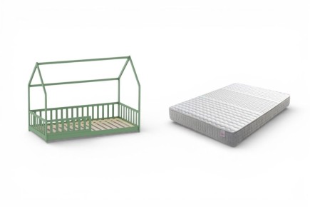 Pack Cama Cabaña POOH verde + Colchón 90x190 cm | Atrapamuebles