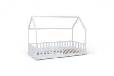Original cama infantil de cor branca em forma de cabana