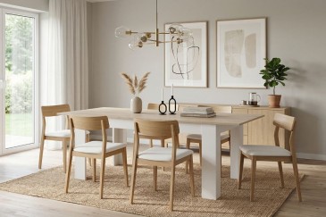 Mesa comedor extensible ASTRID Roble y Blanco