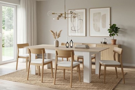 Mesa comedor extensible ASTRID Roble y Blanco
