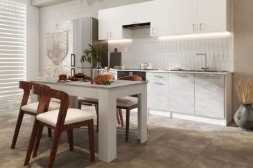 Mesa comedor extensible ASTRID Cemento y Blanco