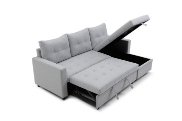 Sofá Chaise Longue Cama LUVIY Capitoné Cinzento REVERSÍVEL