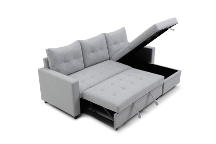 Sofá Chaiselongue Cama LUVIY Capitone Gris REVERSIBLE
