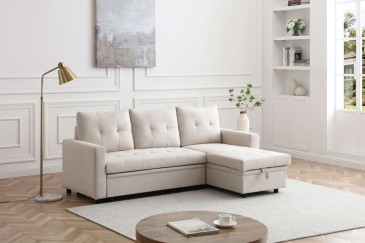 Sofá Chaiselongue Cama LUVIY Bege reversível