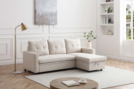 Sofá Chaiselongue Cama LUVIY Bege reversível