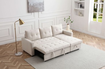 Sofá Chaiselongue Cama LUVIY Beige reversible