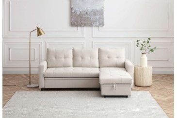 Sofá Chaiselongue Cama LUVIY Bege reversível