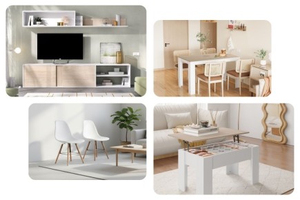 Pack Ahorro Salón Atlanta en Roble y Blanco | Atrapamuebles